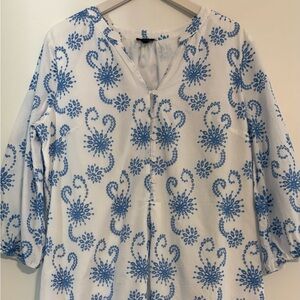 Blue and White Patterned Shift Dress